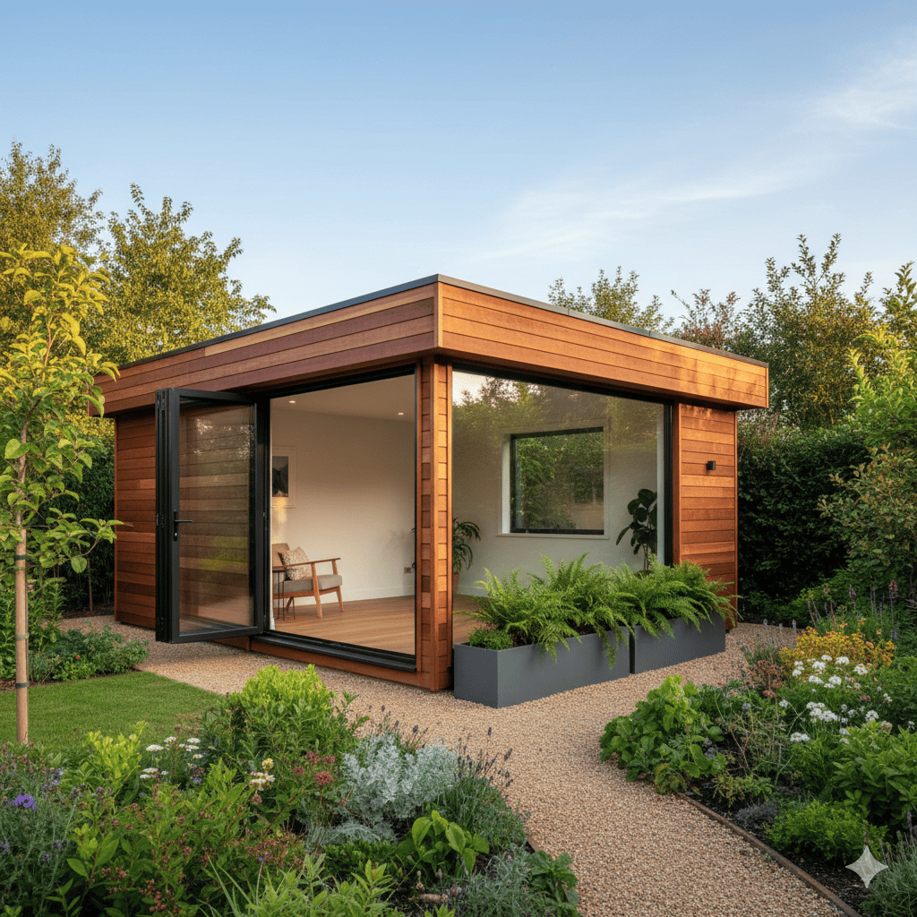 Cedar garden office installation in Winchester